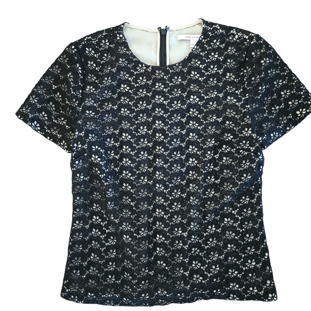 DVF Cindy Top Acorn Lace Black/Nude‎ Size: 4